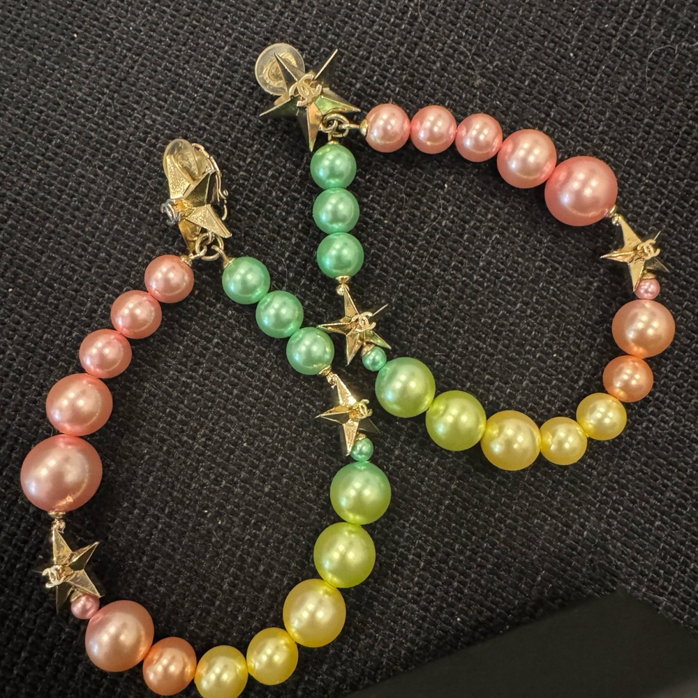 CHANEL Coco Cuba Pearl Rainbow Star Earrings 2017